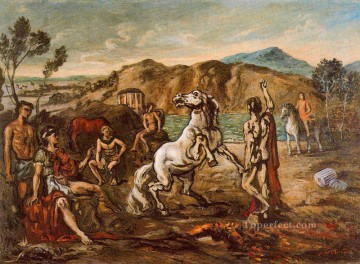 Giorgio de Chirico Painting - knights and horses by the sea Giorgio de Chirico Metaphysical surrealism
